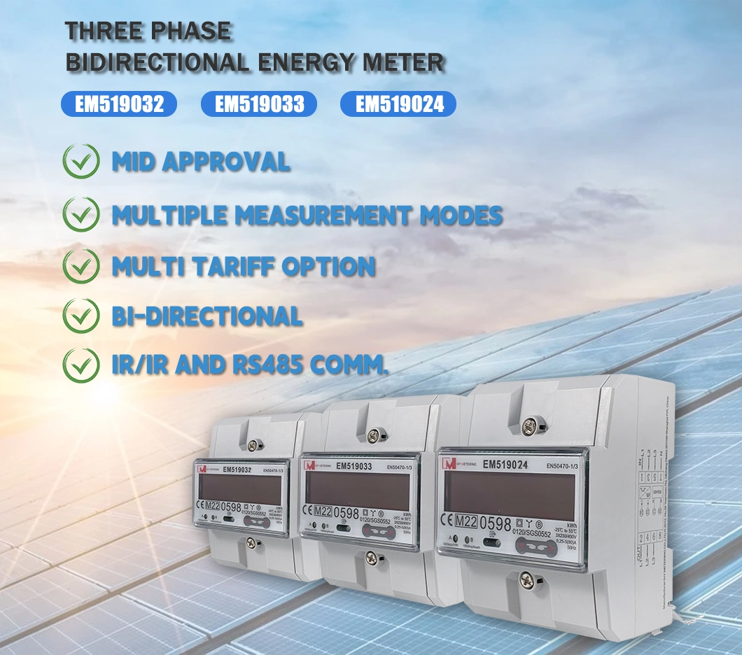 1/3 RS485 Modbus Phase Solar Energy Bidirectional Smart Meter for EV Charging Pile