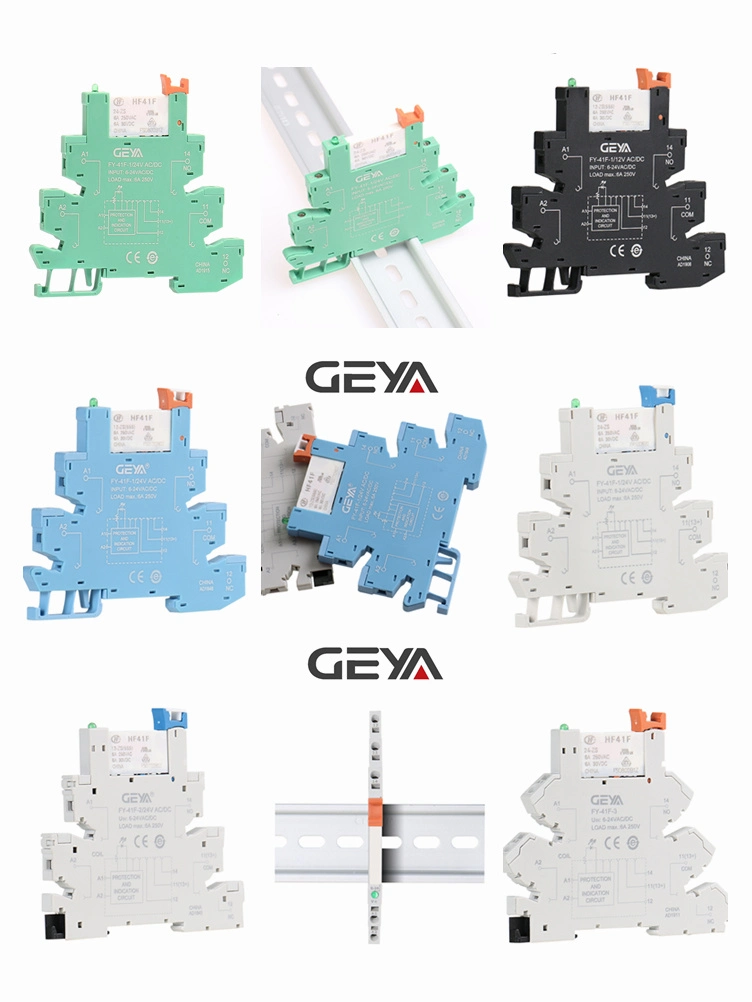 Geya Fy-41f-3 DIN Rail Hongfa Relay with Socket 1 Co Relay Module 12VDC or 24VDC Relay Module