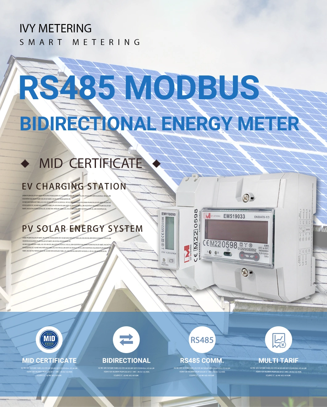 1/3 RS485 Modbus Phase Solar Energy Bidirectional Smart Meter for EV Charging Pile